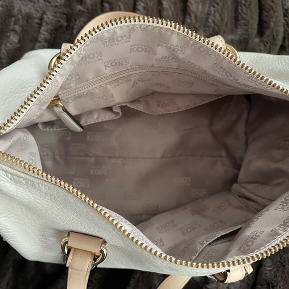 MICHAEL KORS Pebbled Leather Satchel Bag GRAYSON Handbag Monogram WHITE - Picture 7 of 12